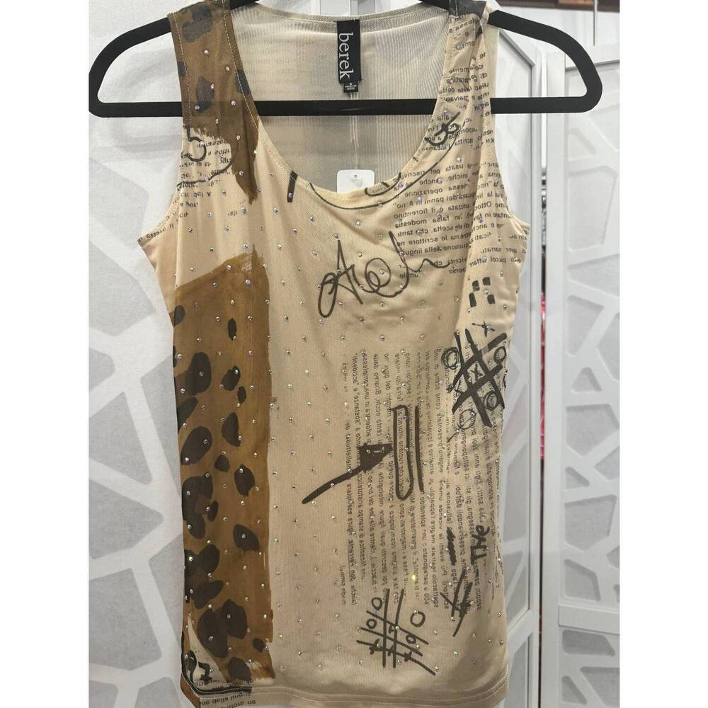 NEW BEREK women's cheetah print text tank top in brown